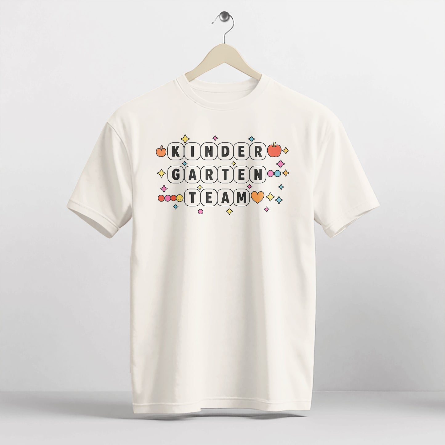 Kindergarten Teacher Shirt – Cute Team Tee for Back to School – Teacher Squad Graphic – Natural – Up To 5XL