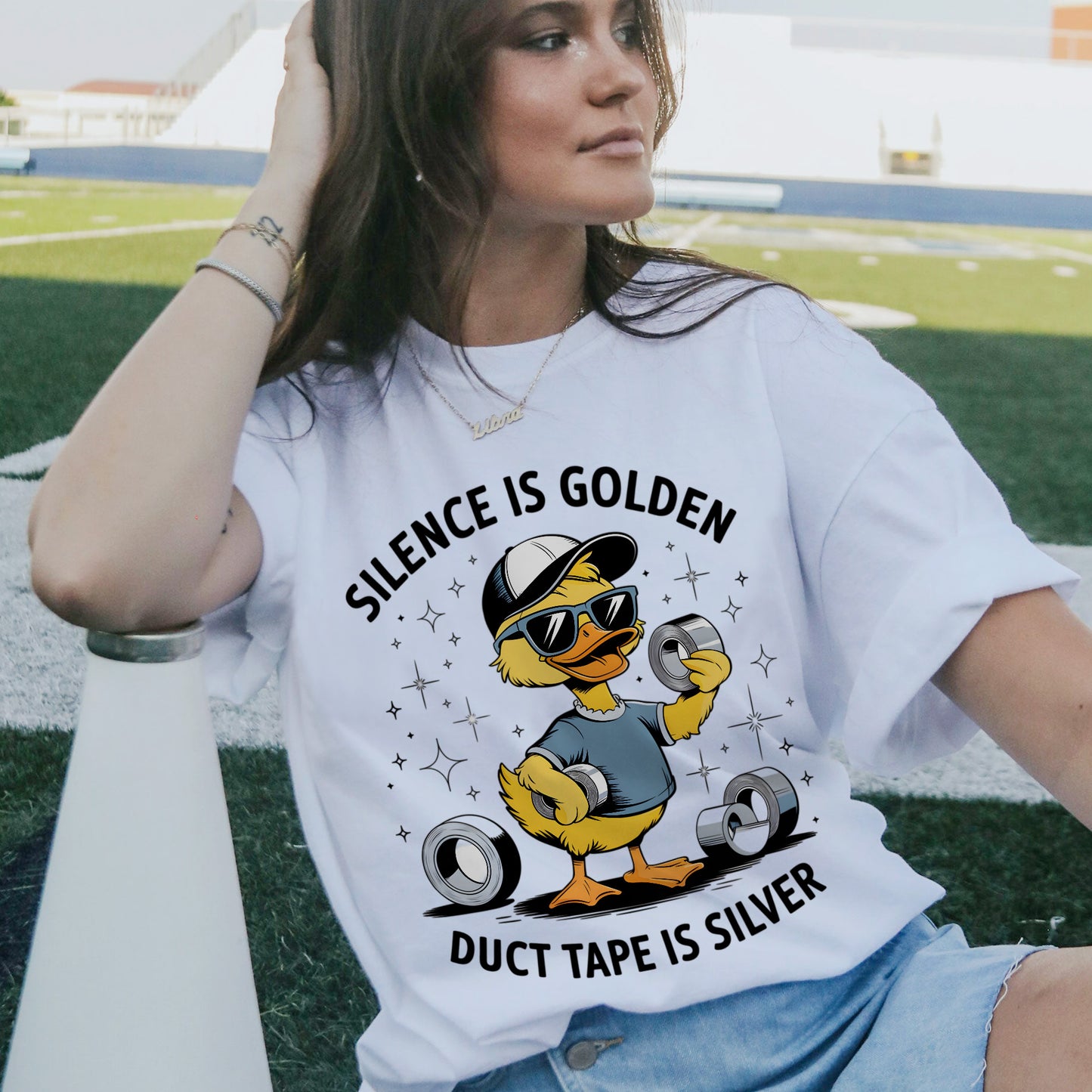 Funny Duck Tee – Silence Is Golden Duct Tape Is Silver Shirt – Sarcastic Humor Shirt for Women - White - Up To 5XL