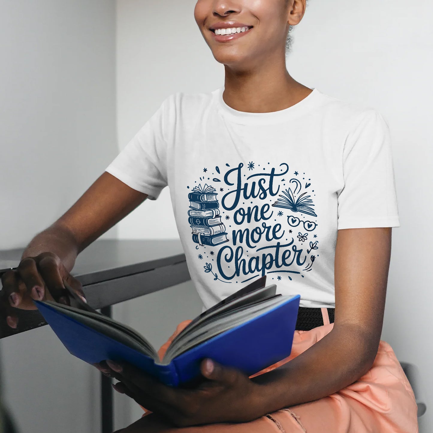 Book Lover Shirt – Just One More Chapter Tee – Reader Gift Design – White – Up To 5XL