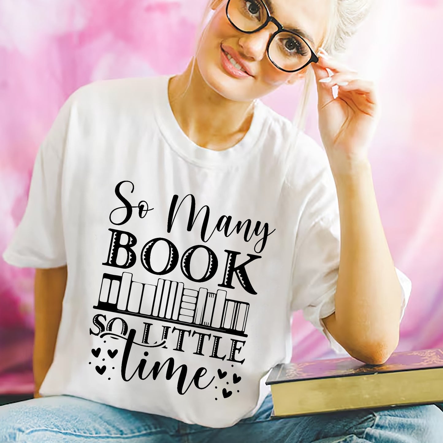 Vintage Book Lover Reading Tee – So Many Books So Little Time Shirt – White – Up To 5XL