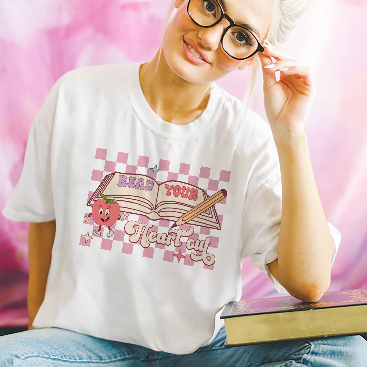 Book Lover Shirt – Read Your Heart Out Retro Tee – Vintage Bookish Design – White – Up To 5XL