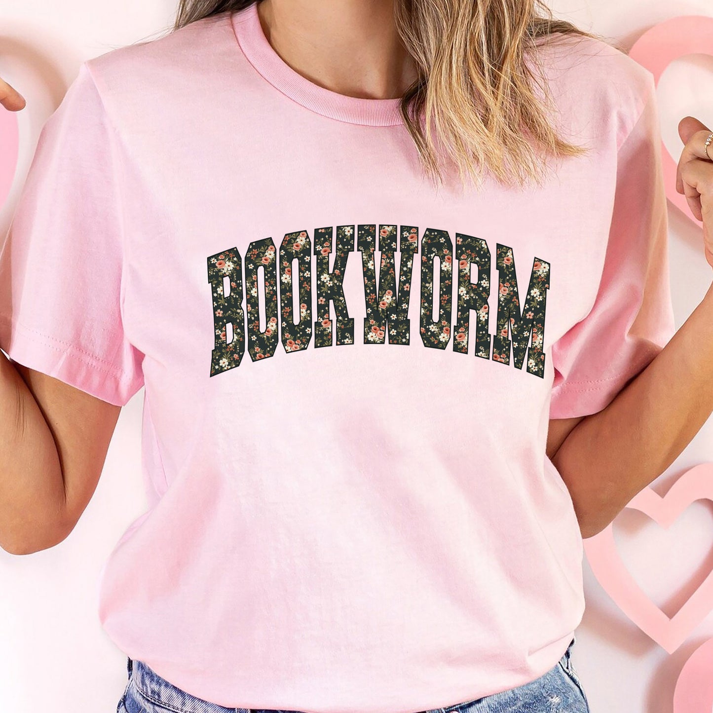Book Lover Tee – Floral Bookworm Bookish Shirt – Reading Aesthetic Design – Pink – Up To 5XL
