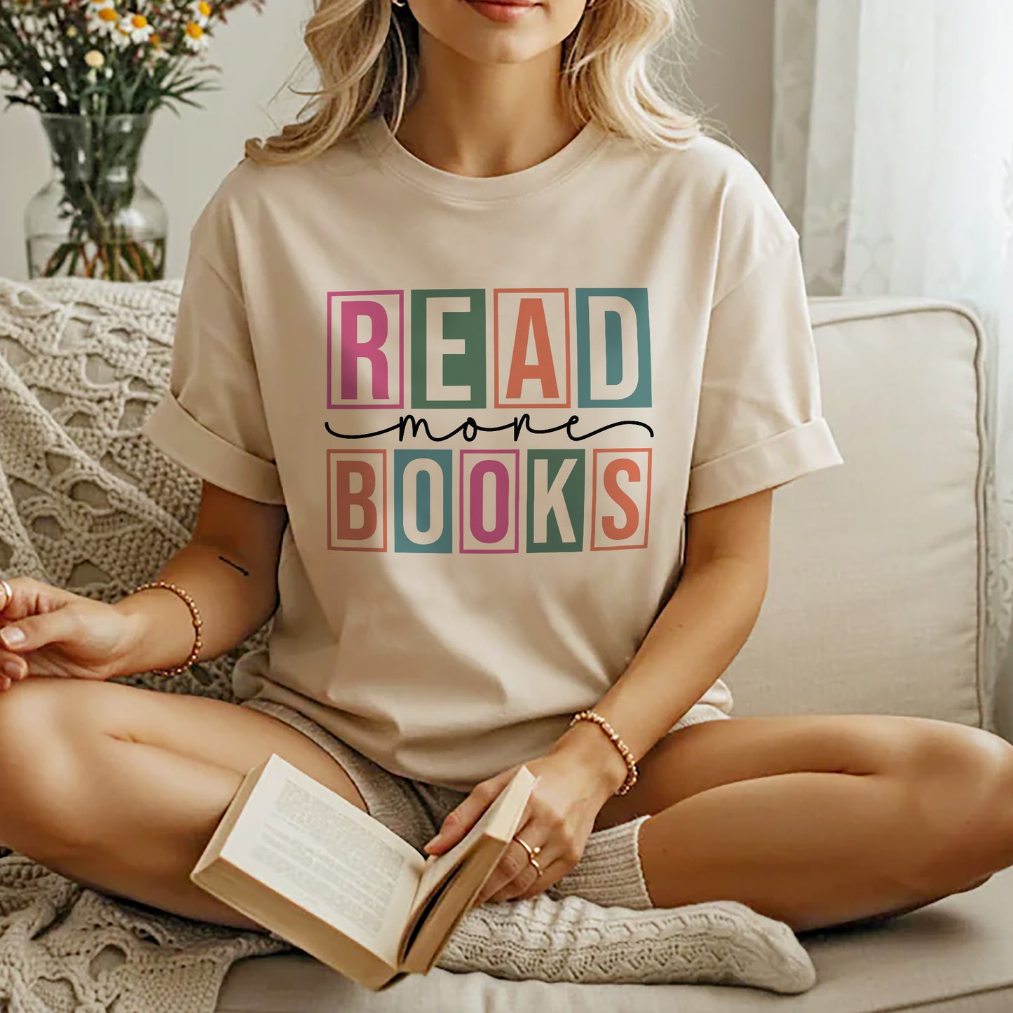 Bookworm Shirt – Read More Books Quote Tee – Reading Gift for Readers – Natural – Up To 5XL