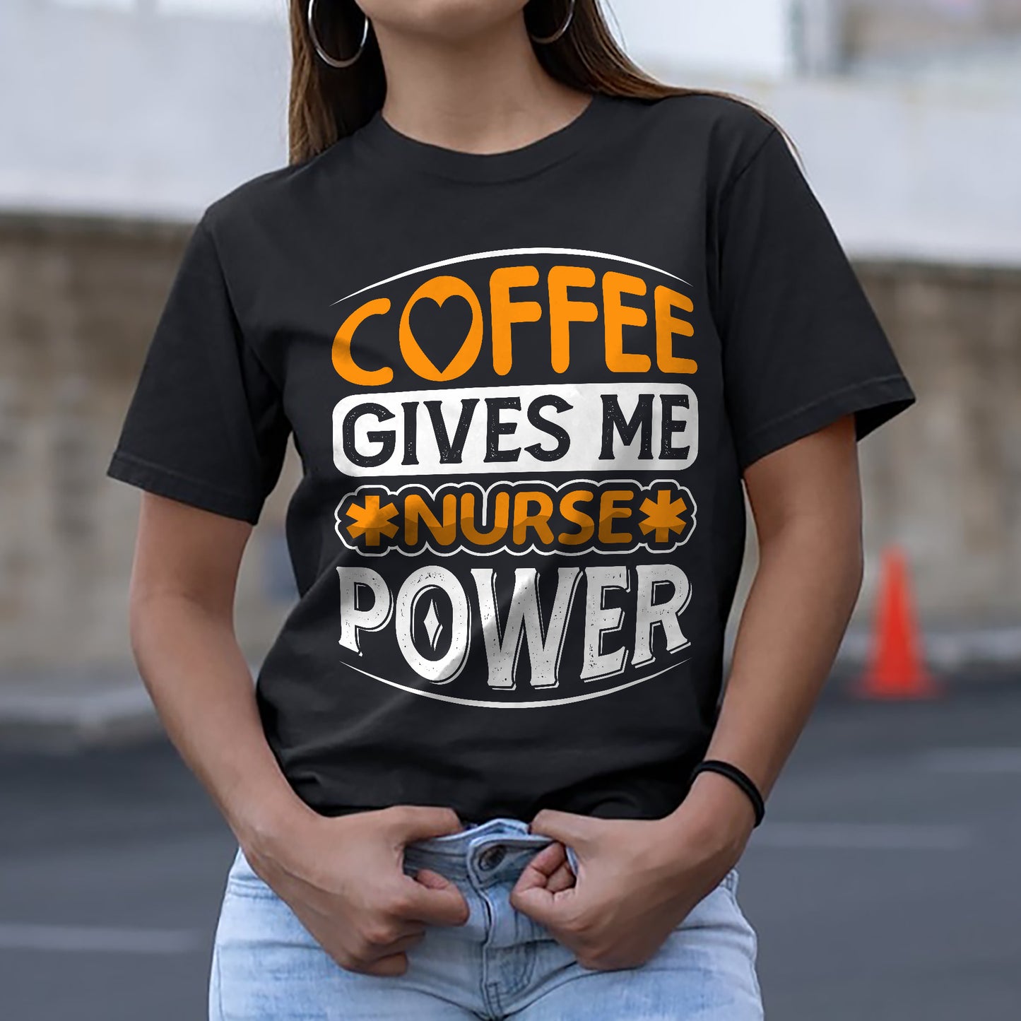 Coffee Gives Me Nurse Power T-Shirt - Funny Coffee Tees For Nurse - Black - Up To 5XL