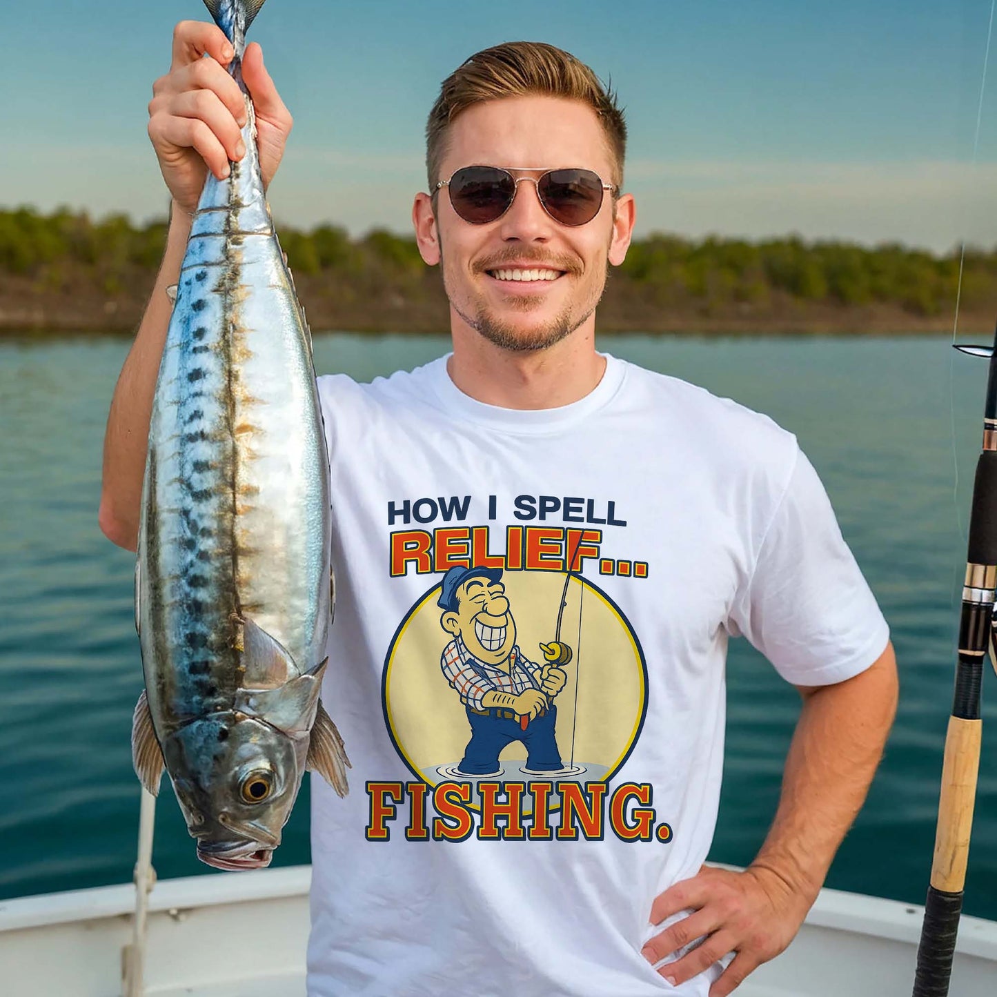 How I Spell Relief Fishing Shirt – Funny Fishing Tee – Fisherman Humor Gift – White – Up To 5XL