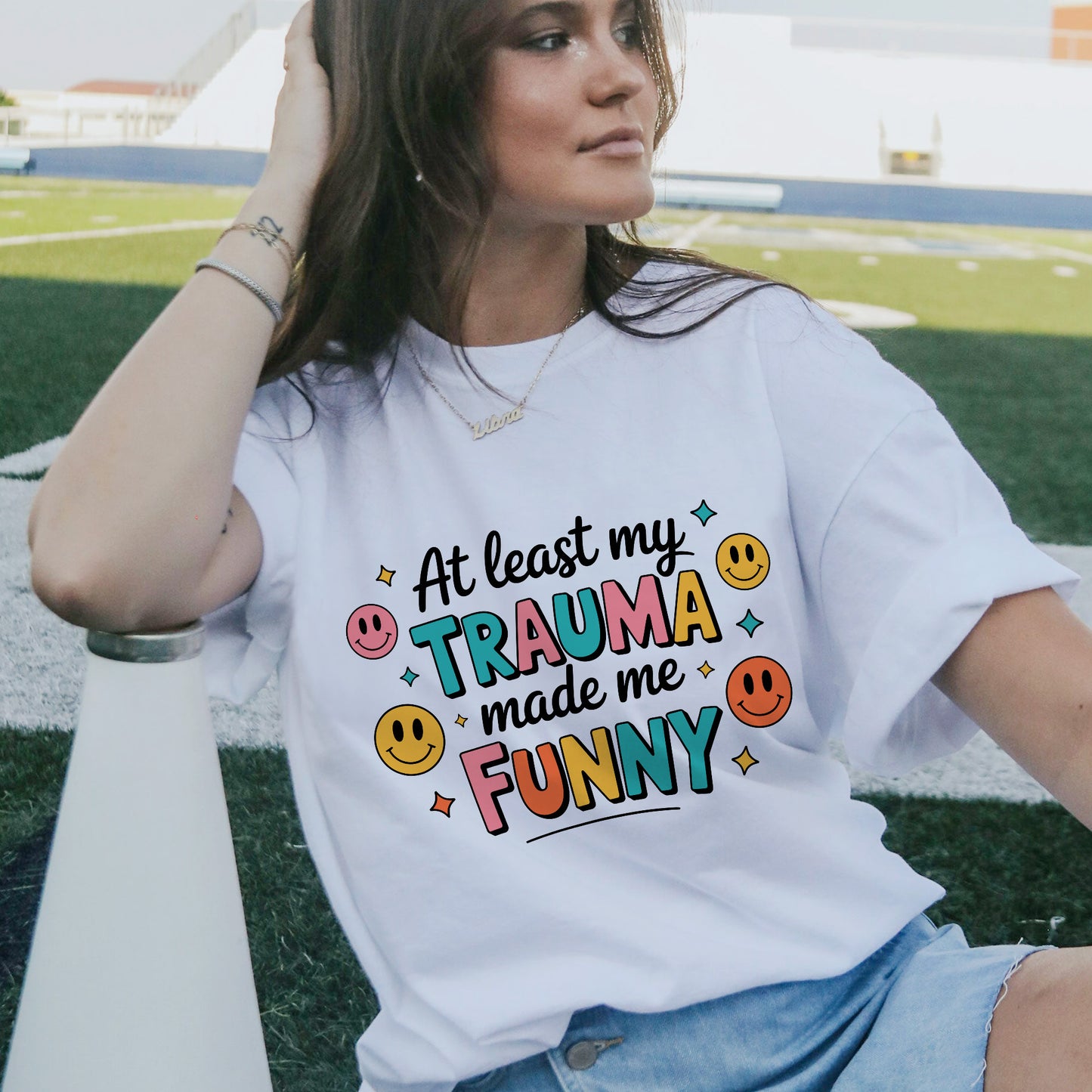 Funny Humor Tee - Trauma Made Me Funny Shirt – Cute Gen Z Sarcastic T-Shirt - White - Up To 5XL