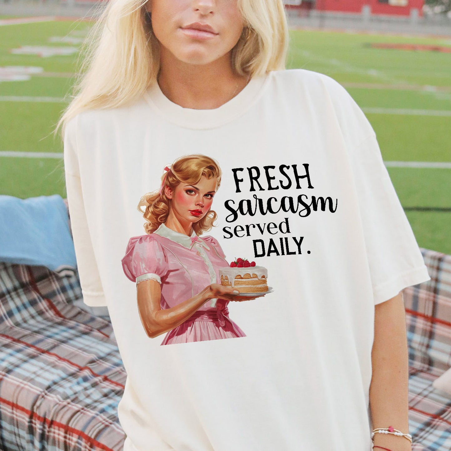 Fresh Sarcasm Served Daily T-Shirt – Funny Women Sarcastic Tee - White - Up To 5XL