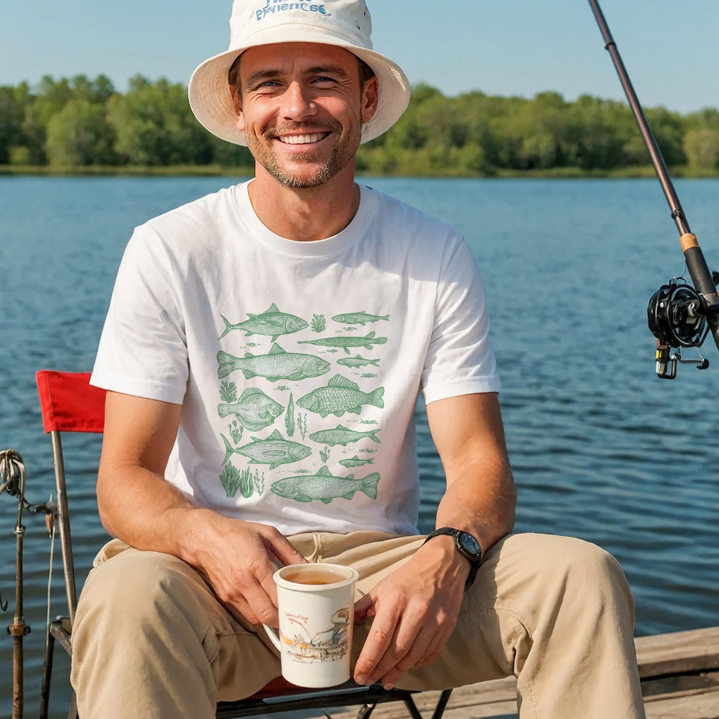 Fishing Tee – Freshwater Fishes Species Guide Shirt – Angler Graphic Educational Shirt – White – Up To 5XL