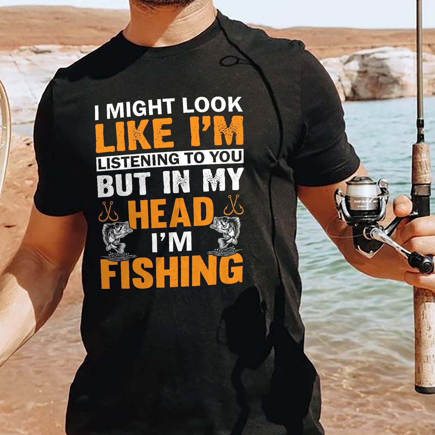 Funny Angler Tee – I Might Look Like I'm Listening But In My Head I’m Fishing Shirt – Black – Up To 5XL