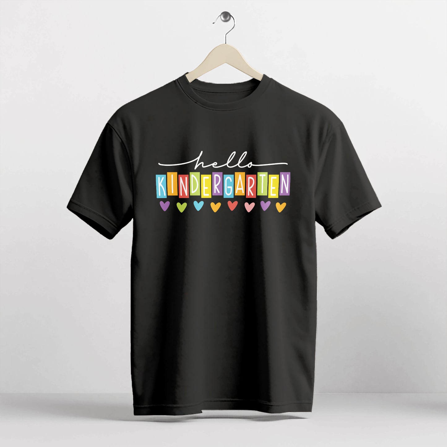 Hello Kindergarten Shirt – Colorful Back to School Tee – Black – Up To 5XL