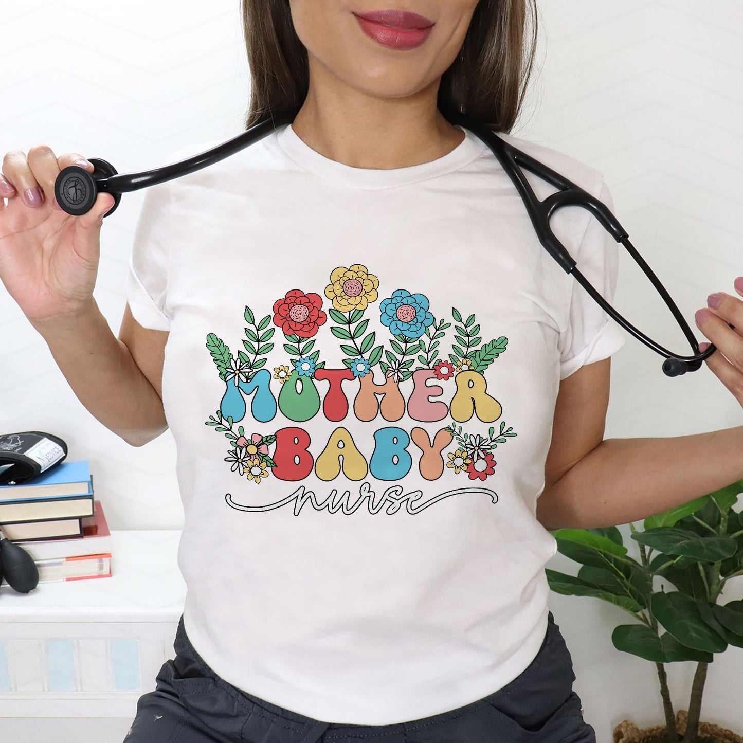 Mother Baby Nurse T-Shirt - Funny Tees For Labor & Delivery Nurse - White- Up To 5XL