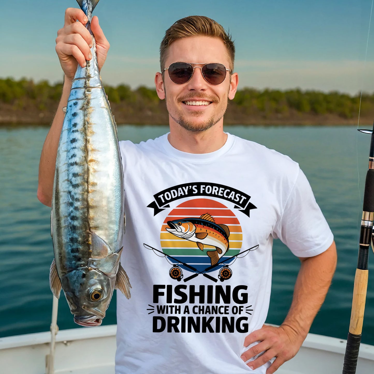 Vintage Outdoor Shirt – Today’s Forecast Fishing with a Chance of Drinking Tee – Funny Angler Gift – White – Up To 5XL