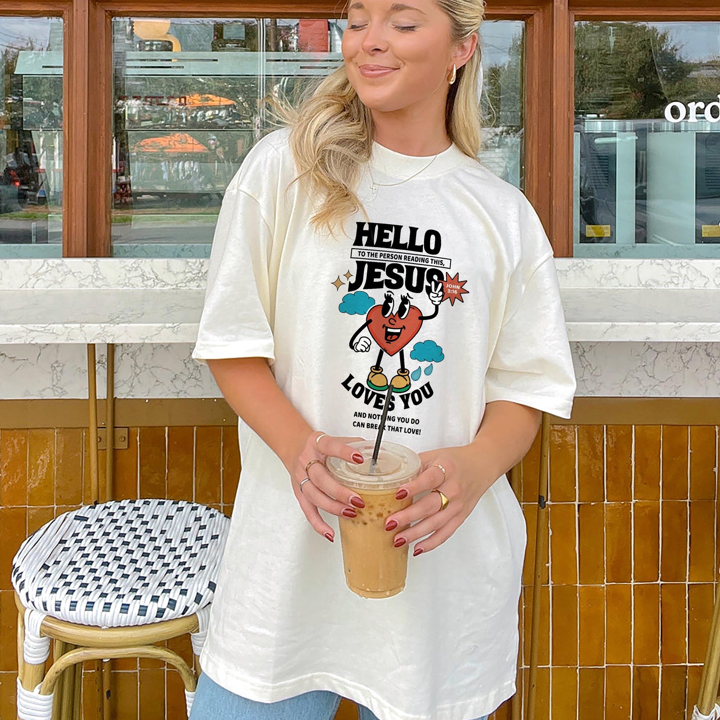 Christian Kindness Shirt – Hello to the Person Reading This Jesus Loves You – Faith Encouragement Tee – Natural – Up To 5XL