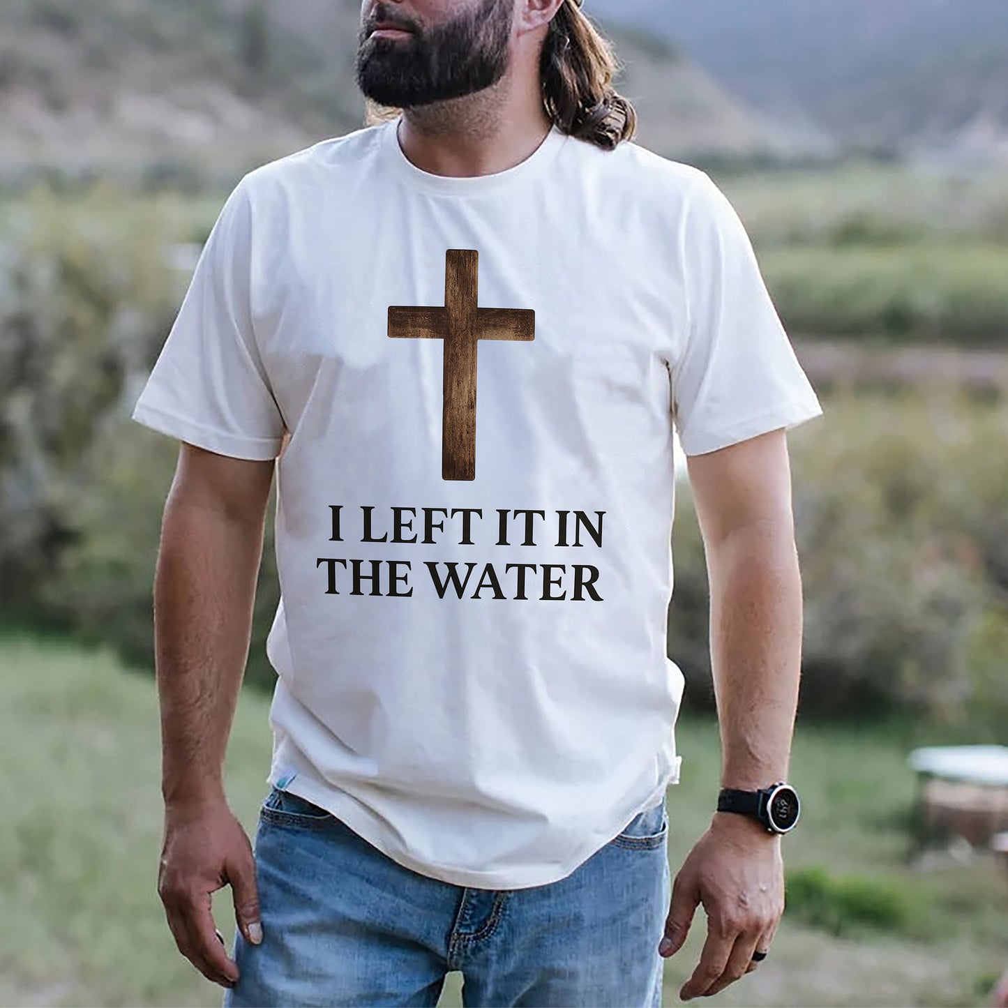 I Left It In The Water T-Shirt - Funny Jesus Shirt For Christians- White- Up To 5XL