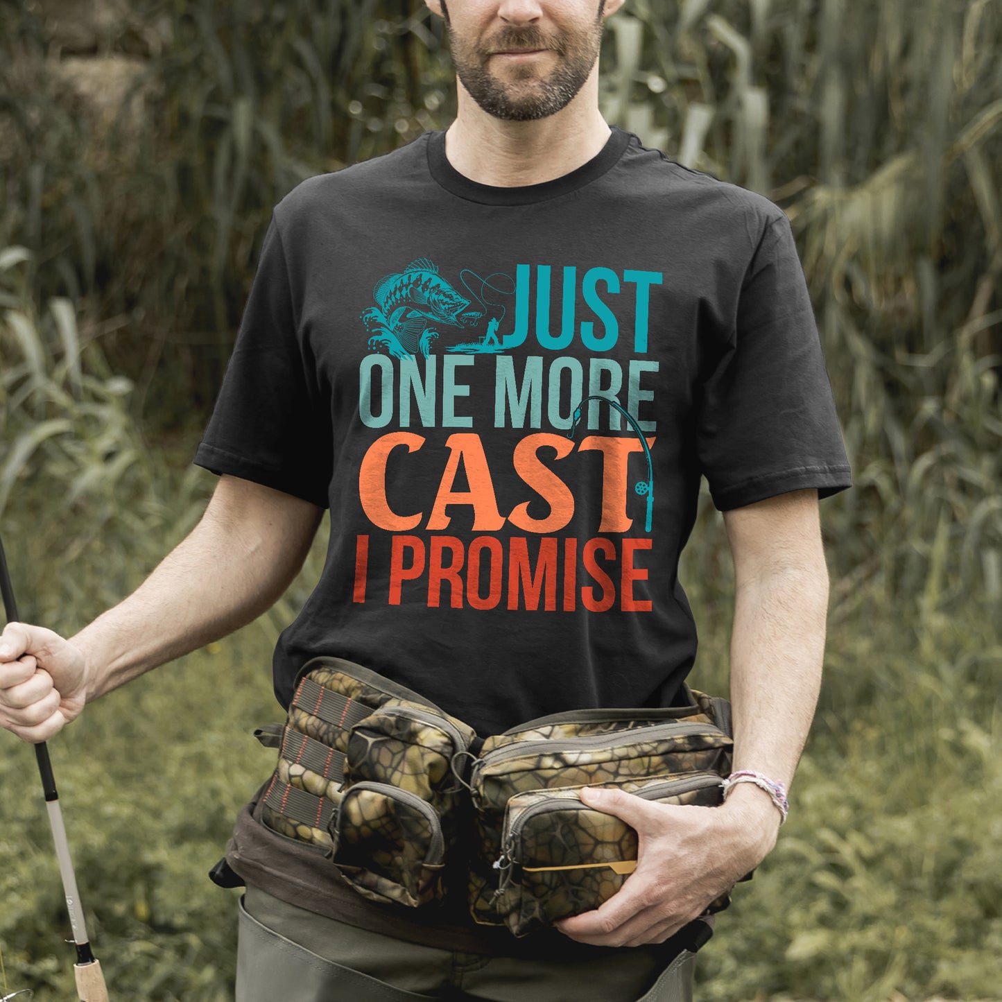 Fishing Addict Shirt – Just One More Cast I Promise Tee – Funny Fisherman Gift – Black – Up To 5XL