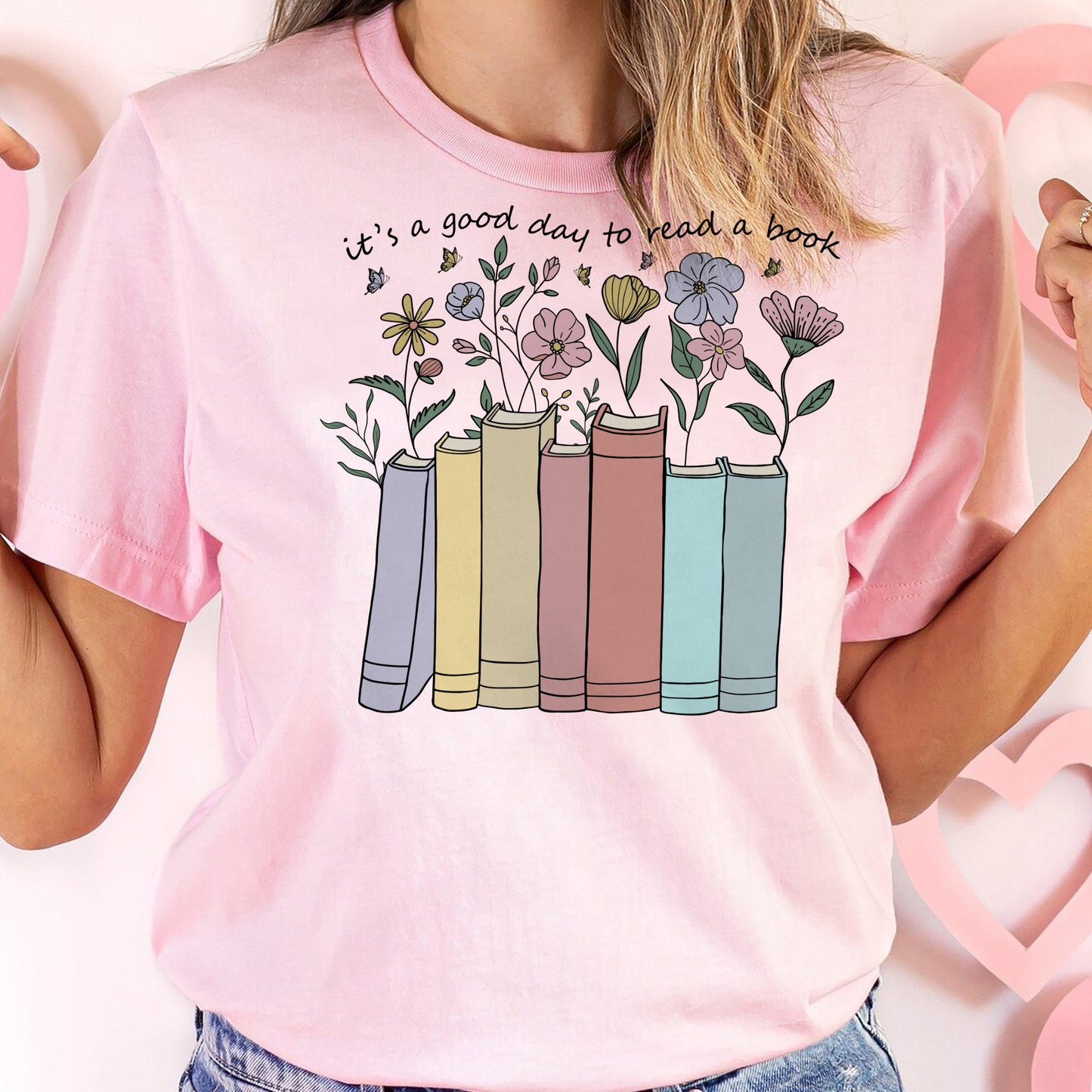 Book Lover Shirt – It’s a Good Day to Read a Book Floral Tee – Bookworm Gift Aesthetic – Pink – Up To 5XL