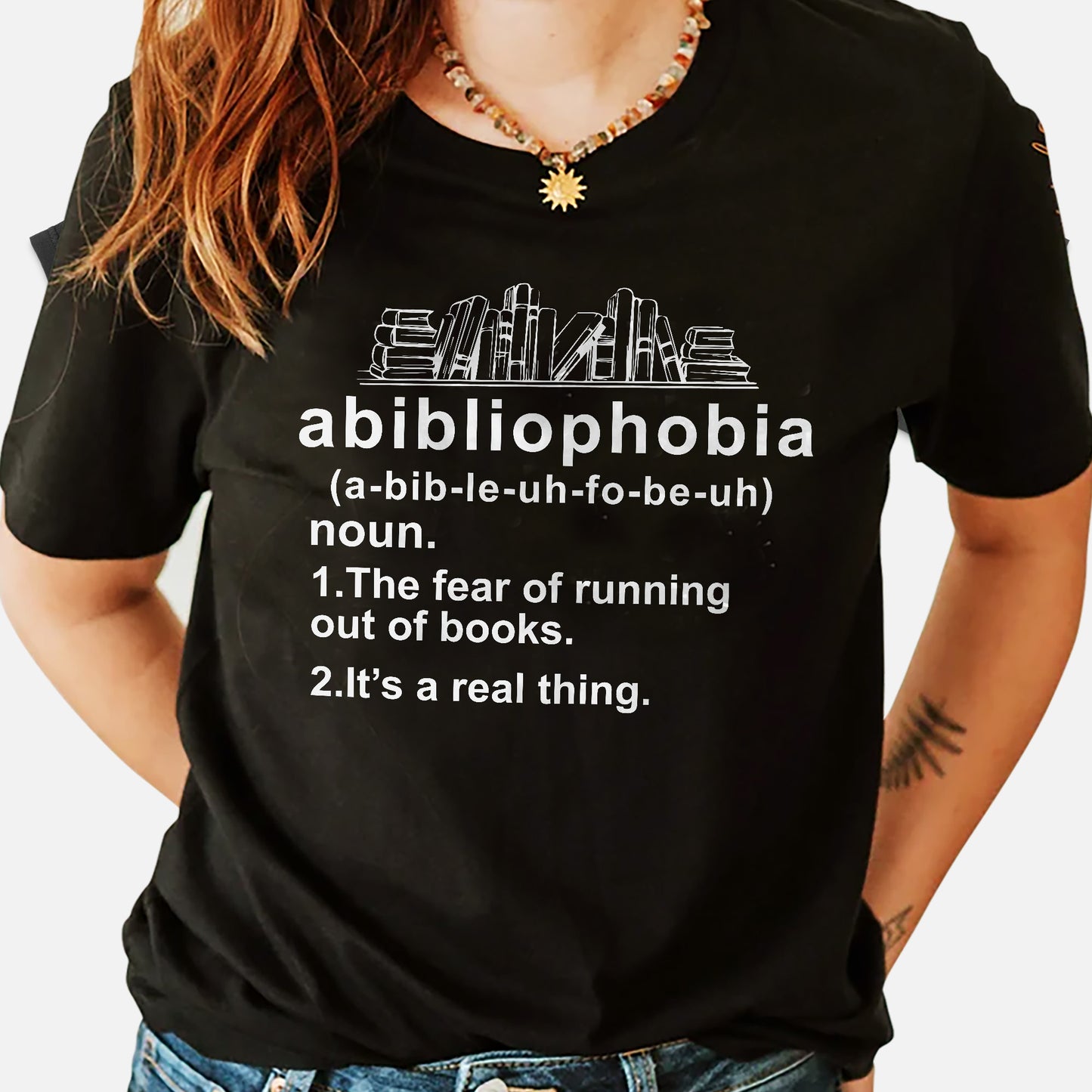 Book Lover Shirt – Funny Abibliophobia Definition Tee – Black – Up To 5XL
