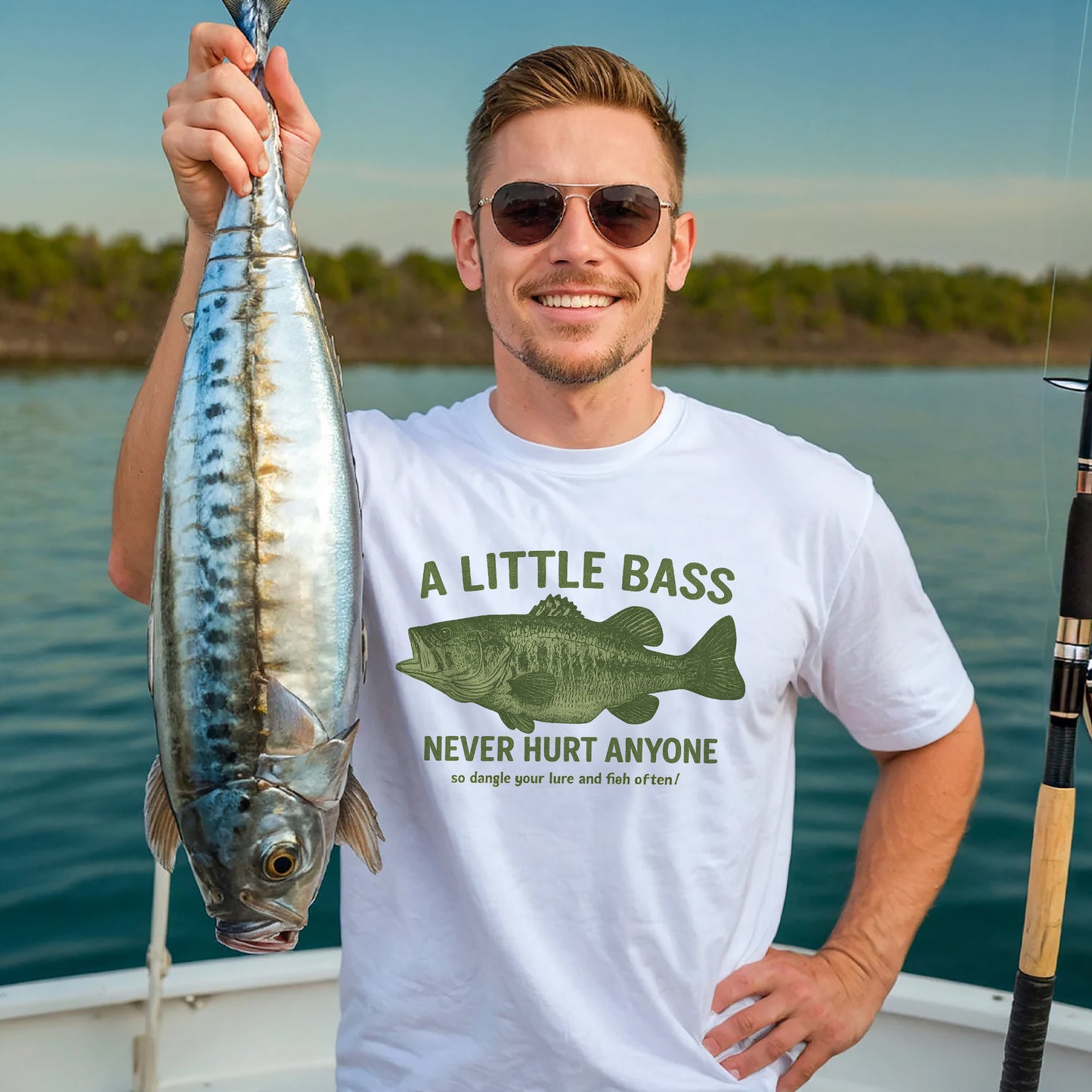 A Little Bass Never Hurt Anyone Shirt – Funny Fishing Tee – Fisherman Humor Gift – White – Up To 5XL