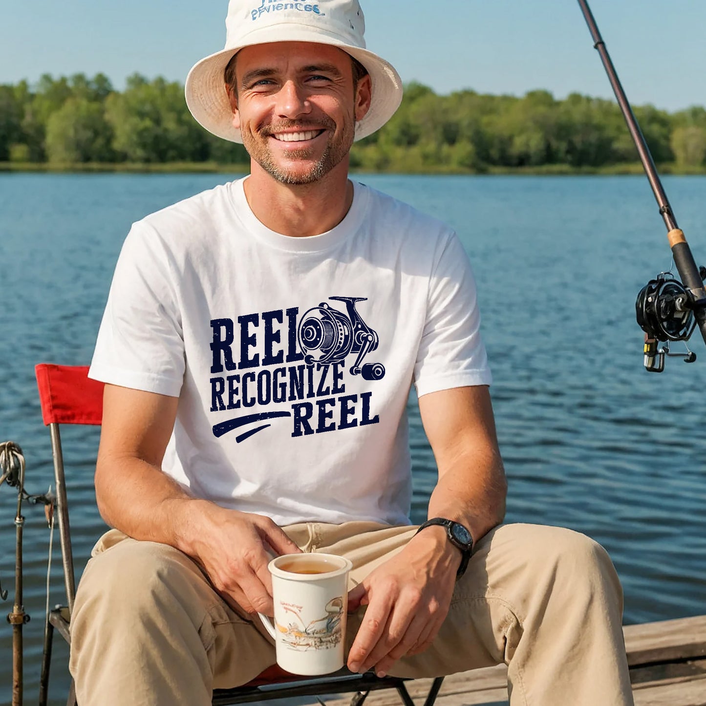Fishing Humor Shirt – Reel Recognize Reel Tee – Funny Fisherman Pun Gift – White – Up To 5XL