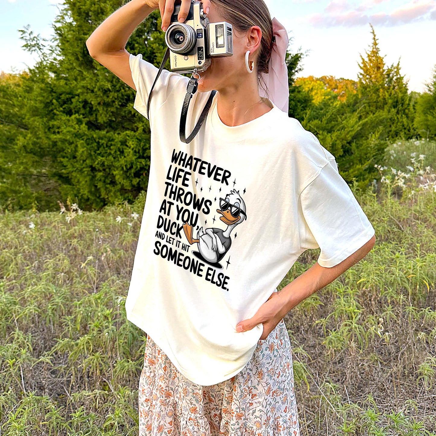 Funny Duck Shirt – Sarcastic Animal Quote Tee – Whatever Life Throws at You Duck Shirt - Natural - Up To 5XL