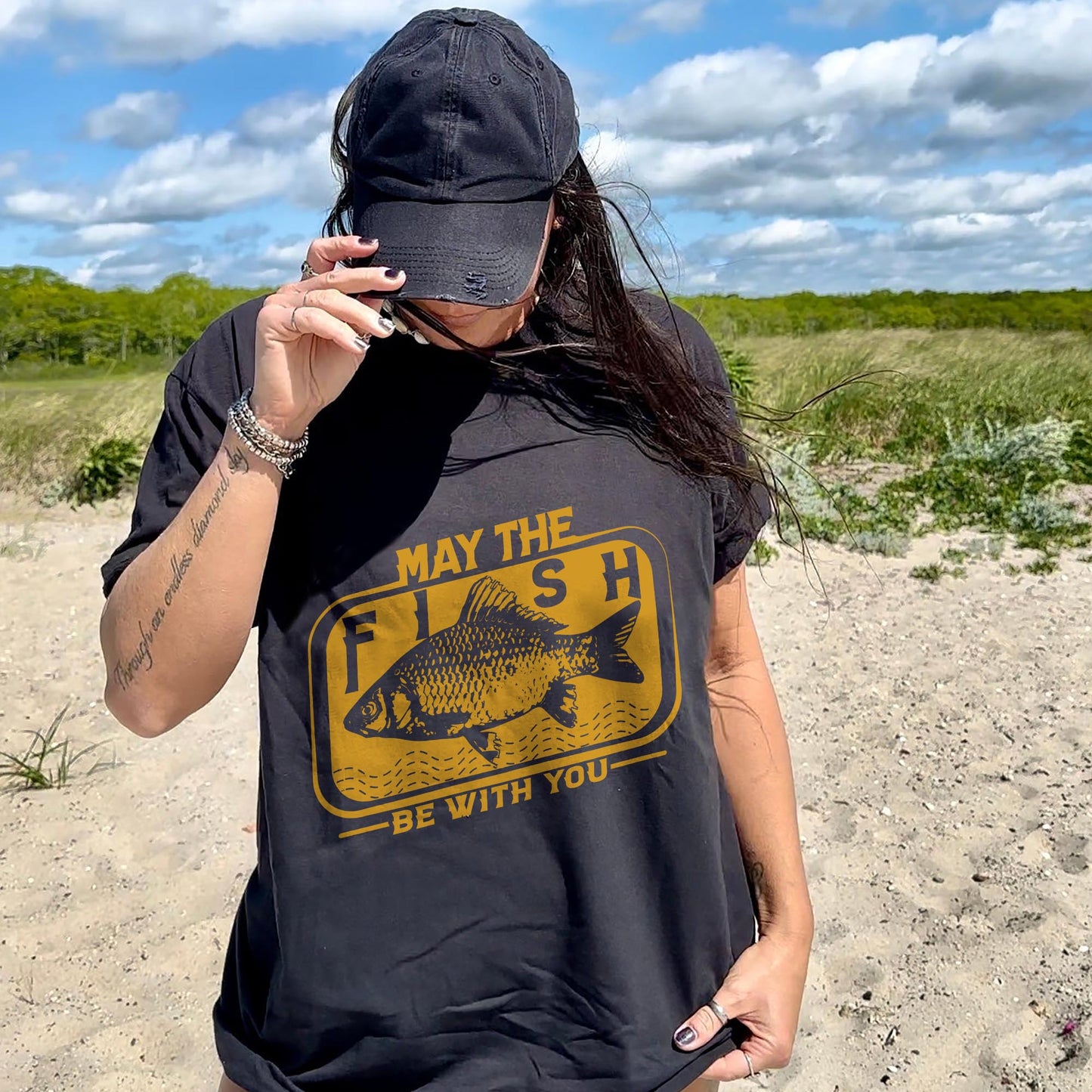 Funny Fisherman Tee - May The Fish Be With You Shirt – Black – Up To 5XL