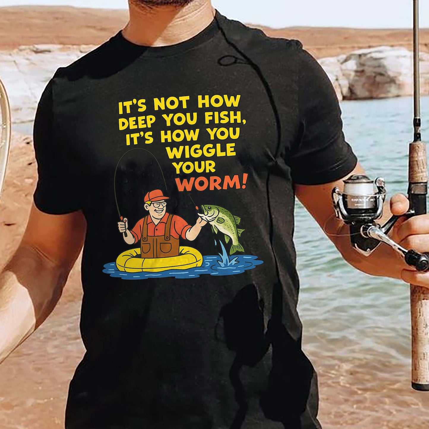 It’s Not How Deep You Fish Shirt – Funny Worm Wiggle Fishing Tee – Humorous Angler Gift – Black – Up To 5XL
