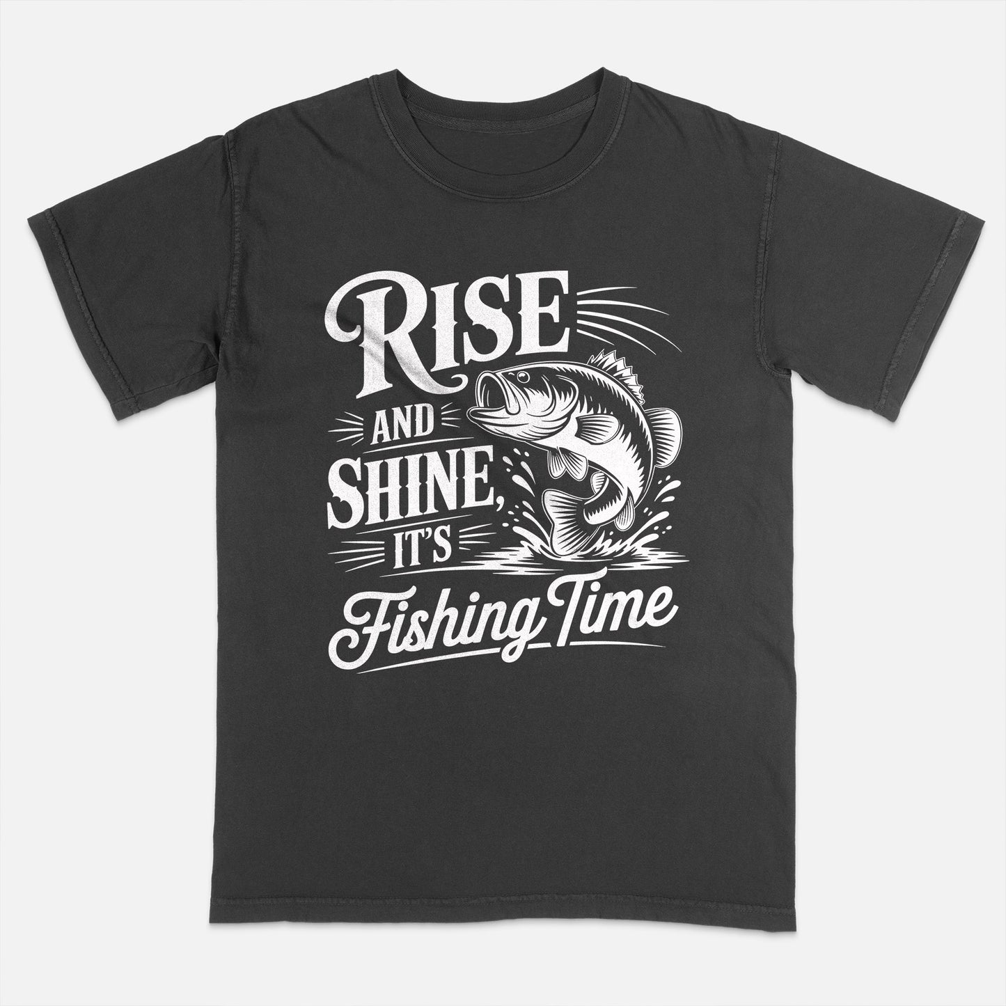 Fishing Lover Shirt – Rise and Shine It’s Fishing Time Tee – Morning Angler Graphic Shirt – Black – Up To 5XL