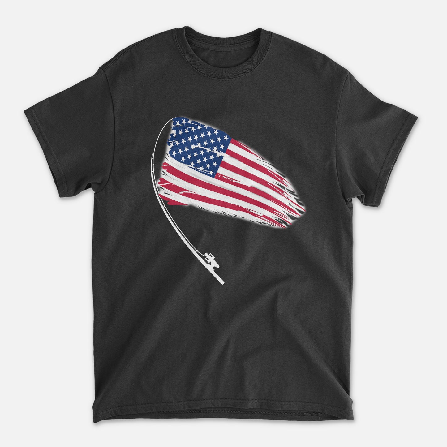 Patriotic Fishing Shirt – American Flag Bass Fishing Tee – USA Angler Gift – Black – Up To 5XL