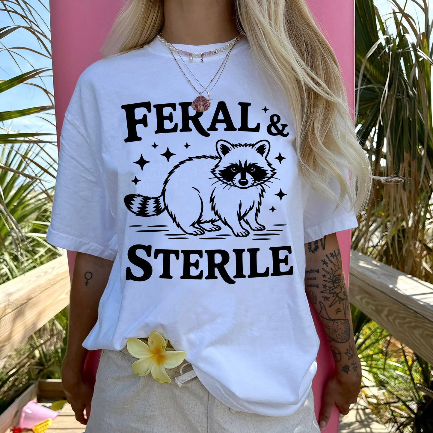 Funny Raccoon Tee - Feral and Sterile Shirt – Animal Rescue Humor T-Shirt - White - Up To 5XL