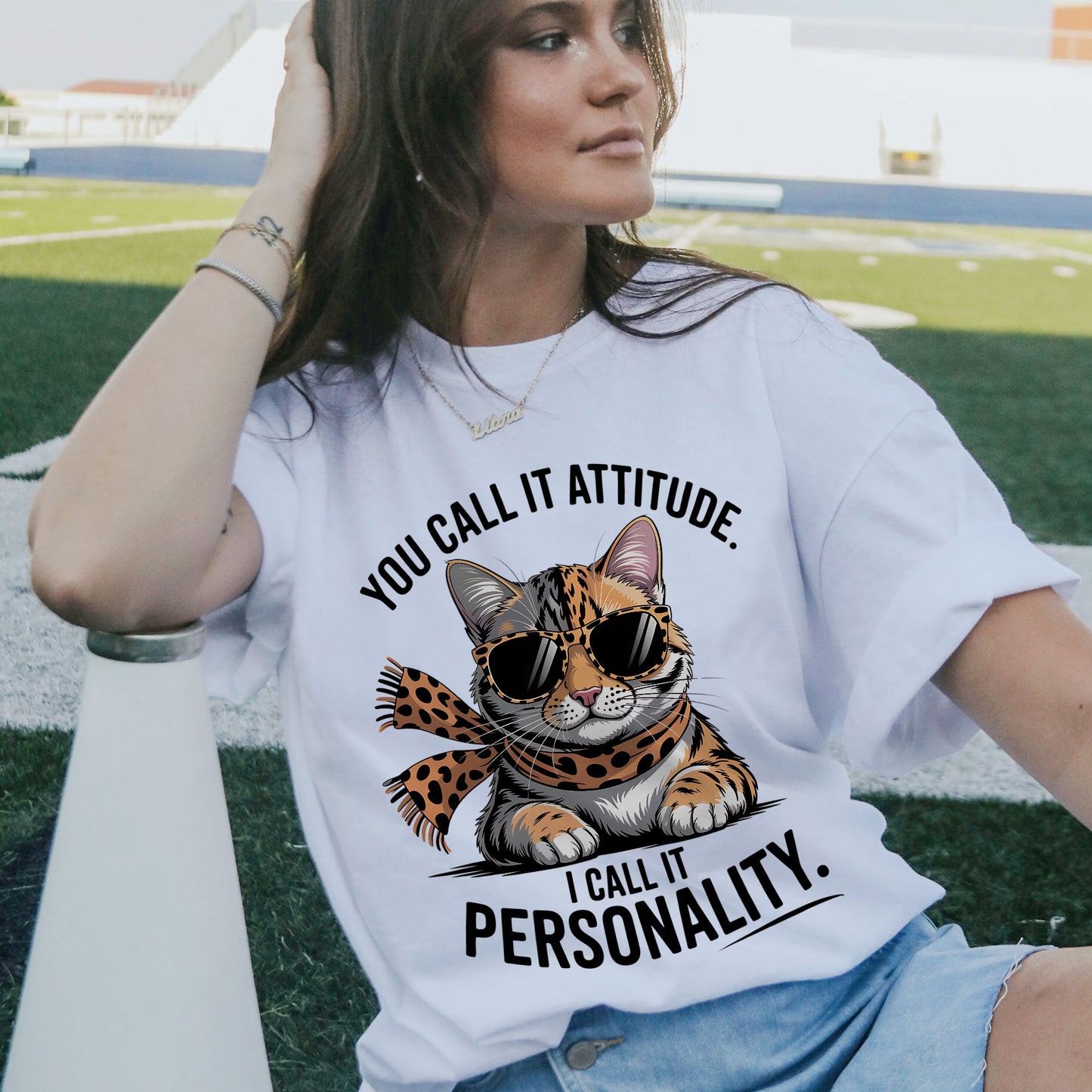 Funny Cat Sarcastic Shirt – You Call It Attitude I Call It Personality – Sassy Kitty Tee - White - Up To 5XL