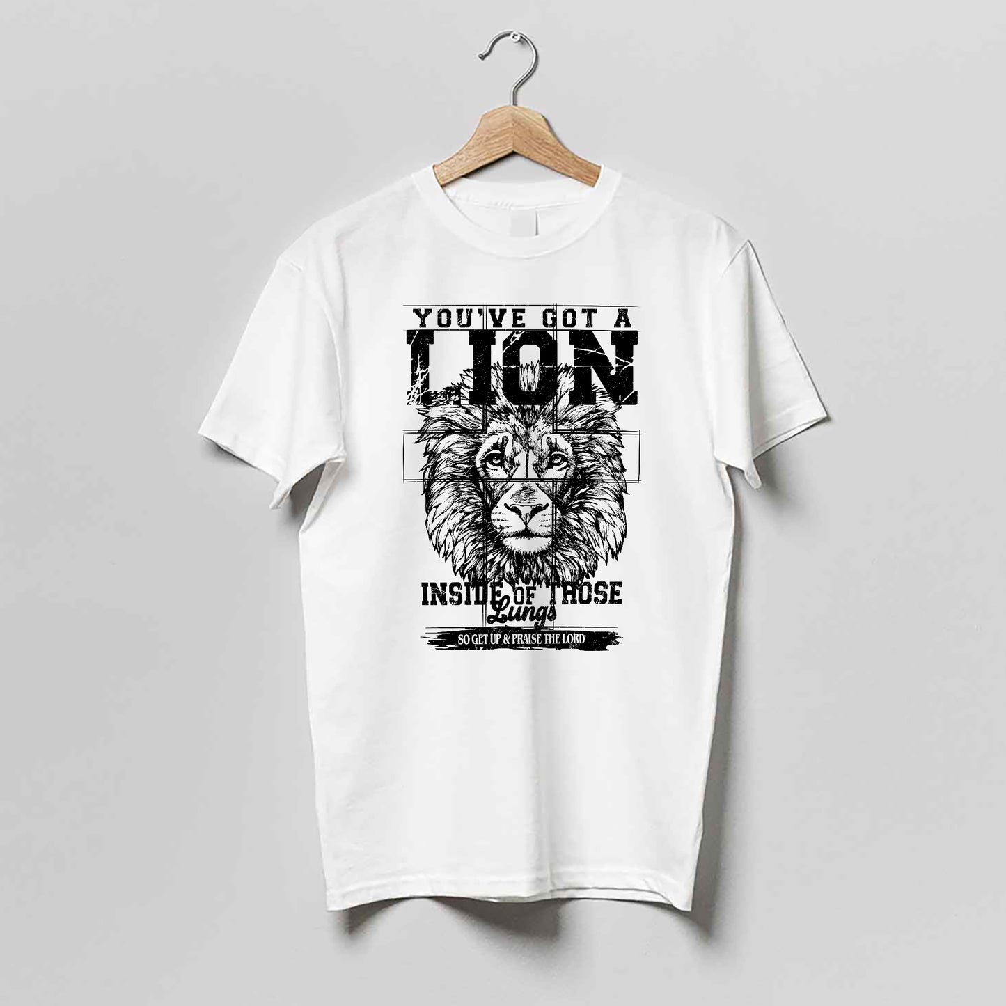 Christian Worship Shirt – You’ve Got a Lion Inside of Those Lungs – Praise the Lord Faith Tee – White – Up To 5XL