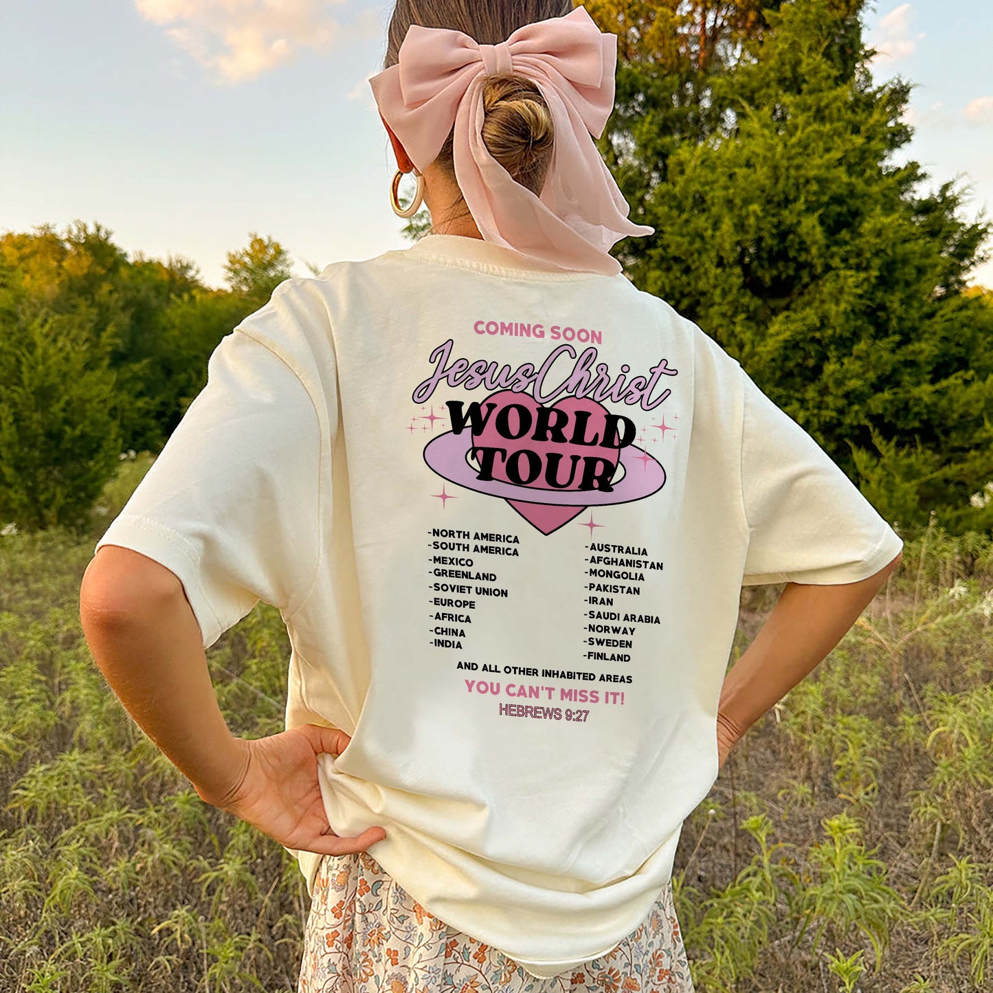 Christian Parody Shirt – Coming Soon Jesus Christ World Tour – Funny Faith Concert Tee – Natural – Up To 5XL