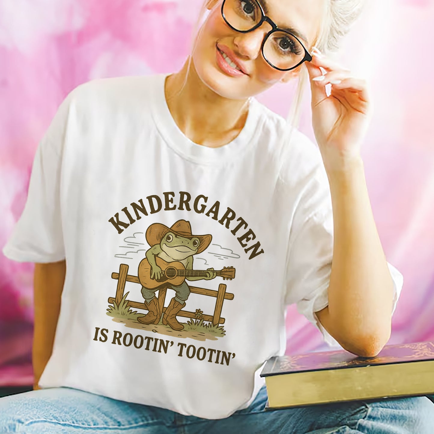 Rootin' Tootin' Kindergarten Shirt – Funny Frog Meme Teacher Tee – White – Up To 5XL
