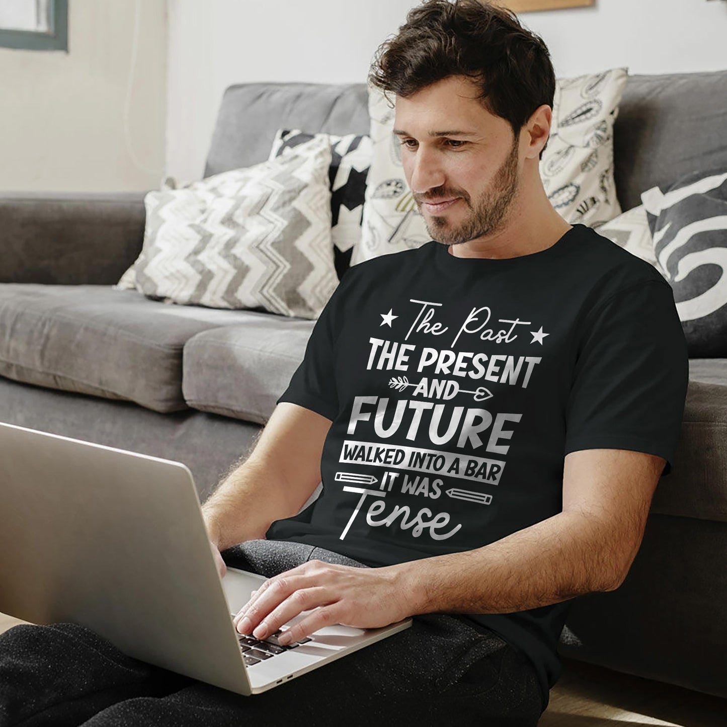 Grammar Police Shirt – The Past The Present And Future Tee – English Teacher Humor – Black – Up To 5XL