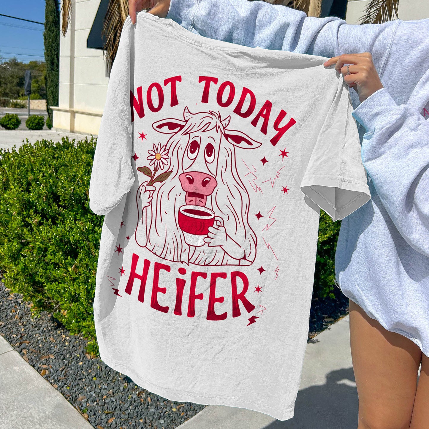 Not Today Heifer T-Shirt – Funny Sassy Southern Graphic Tee for Women – White – Sizes Up to 5XL