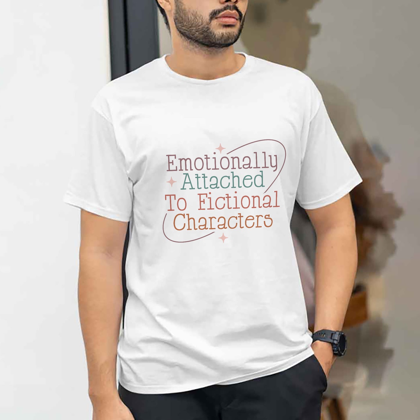 Book Lover Tee – Emotionally Attached To Fictional Characters Shirt – Funny Reading Tee – White – Up To 5XL