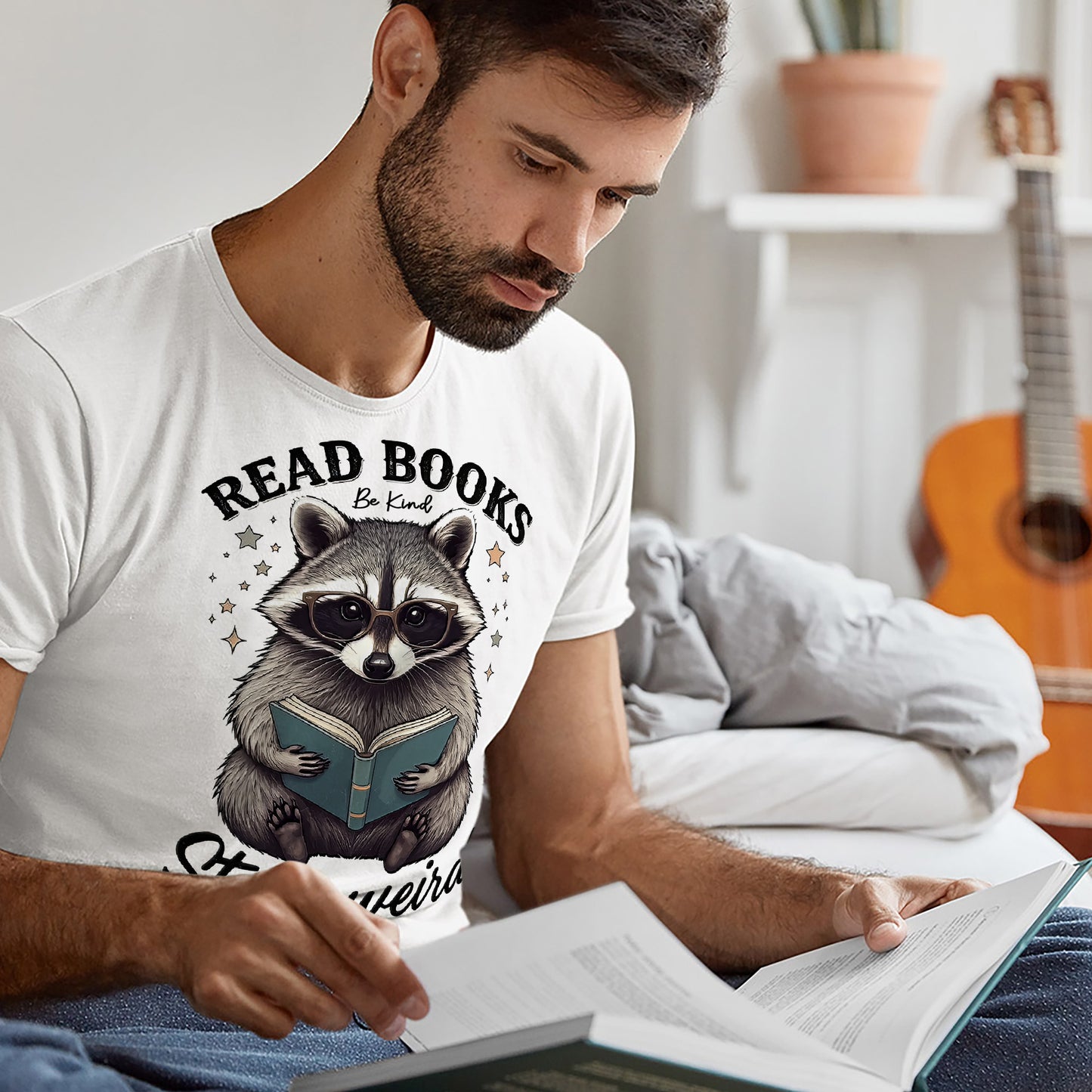 Book Lover Shirt – Read Books Be Kind Stay Weird Raccoon Meme Tee – Funny Bookish Animal – White – Up To 5XL