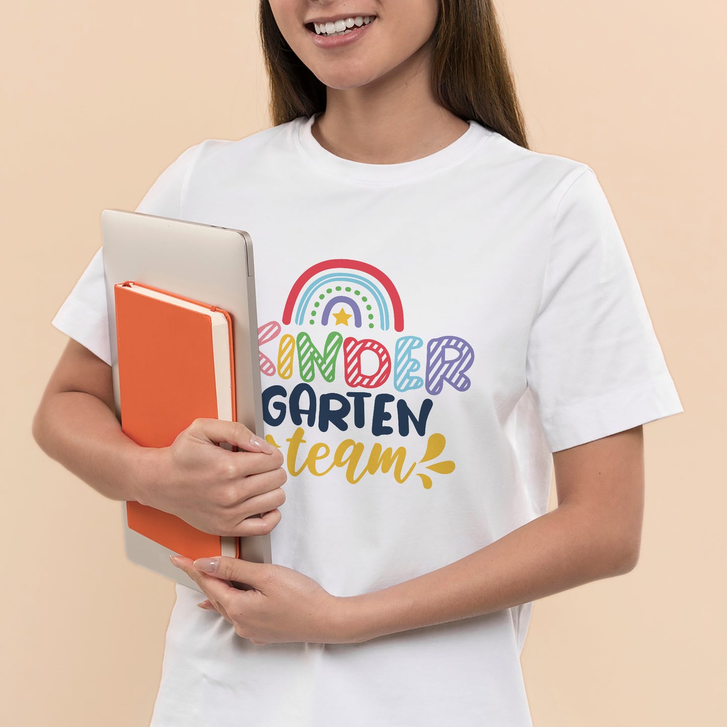 Kindergarten Team Shirt – Rainbow Teacher Squad Tee – White – Up To 5XL