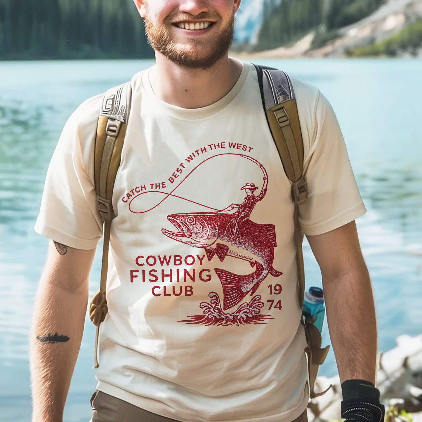 Western Fisherman Tee - Catch The Best With The West Cowboy Fishing Club 1974 Shirt – White – Up To 5XL