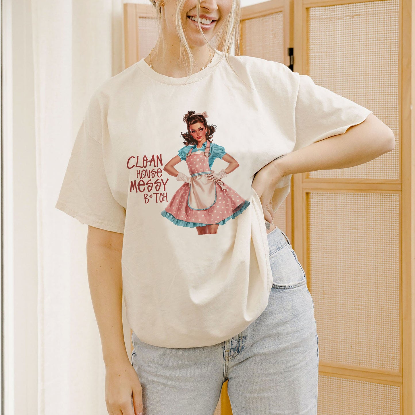 Clean House Messy B*tch T-Shirt – Funny Women Sarcastic Tee - White - Up To 5XL