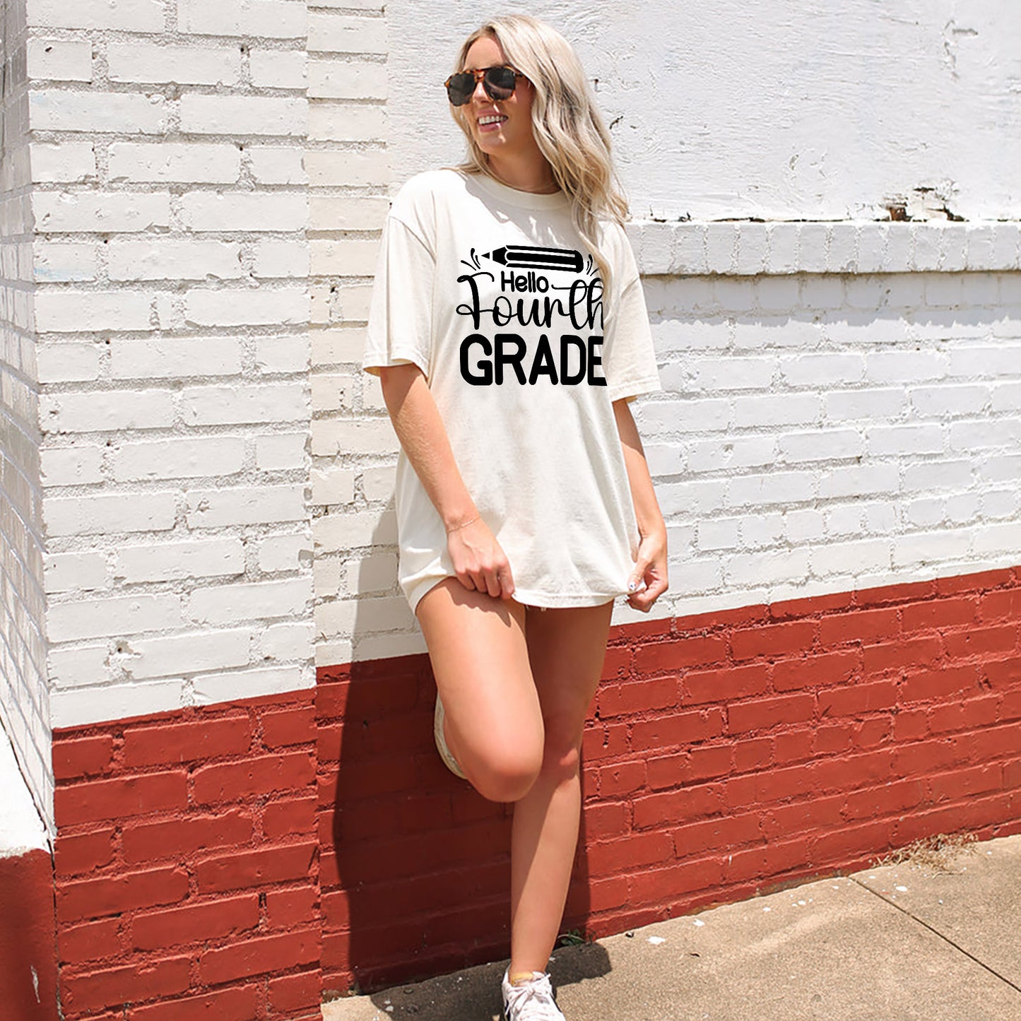 Hello Fourth Grade – Cute Back to School Teacher & Student T-Shirt- Funny Shirt For Teacher - Natural - Up To 5XL