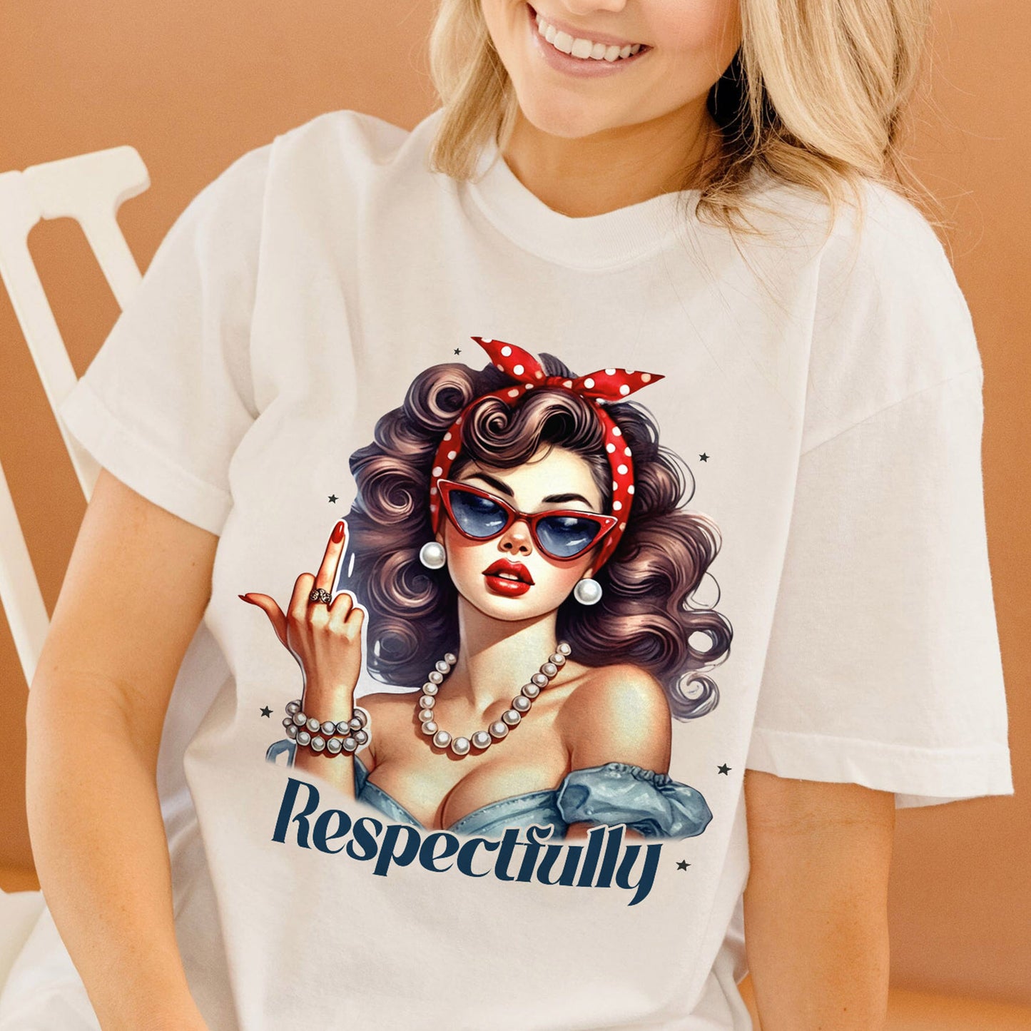 Respectfully Middle Finger T-Shirt – Funny Women Sarcastic Tee - White - Up To 5XL
