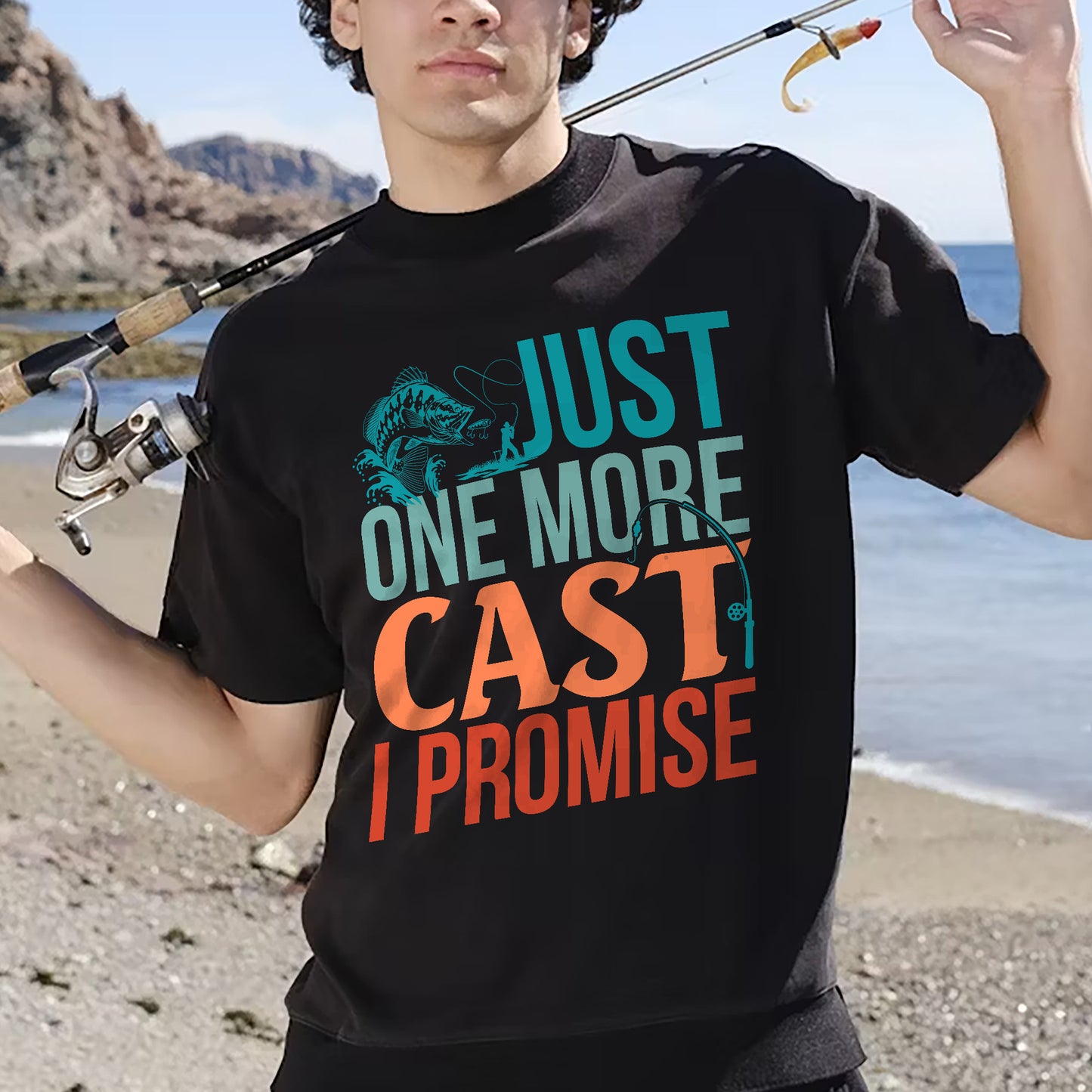 Fishing Addict Shirt – Just One More Cast I Promise Tee – Funny Fisherman Gift – Black – Up To 5XL
