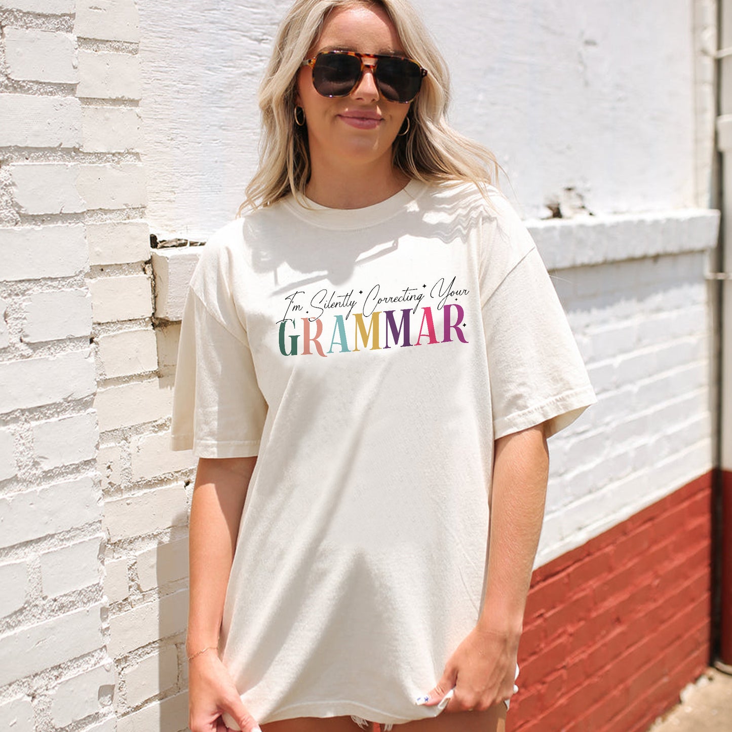 I’m Silently Correcting Your Grammar T-Shirt - Funny Shirt For Teacher - Natural - Up To 5XL