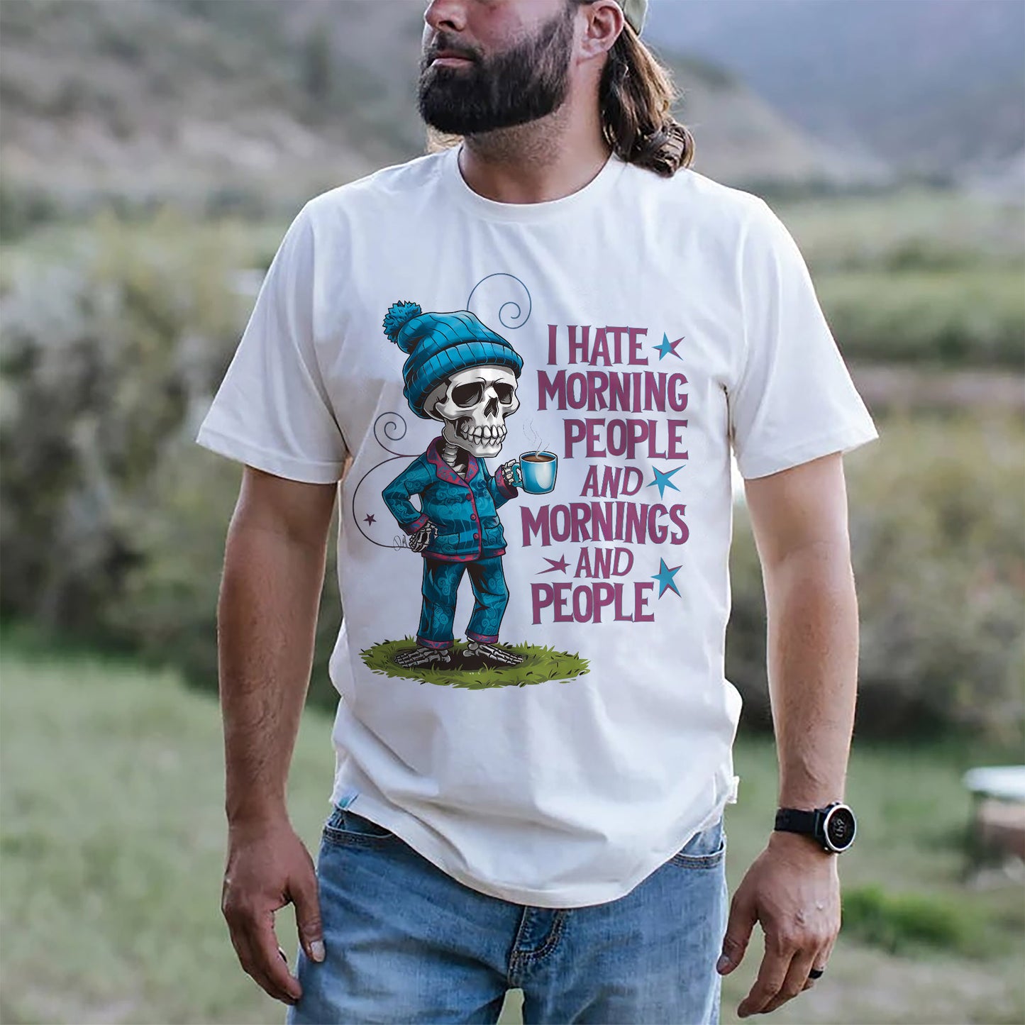 I Hate Mornings Shirt – Sarcastic Skeleton Tee – Funny Antisocial Shirt For Work - White - Up To 5XL