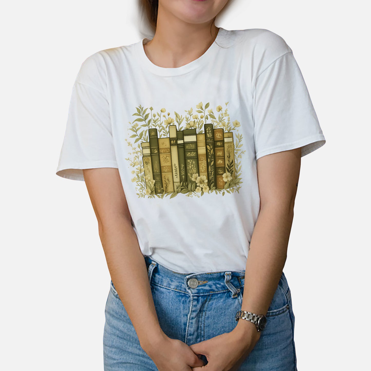 Floral Reading Shirt – Book Lover Flowers Aesthetic Tee – White – Up To 5XL