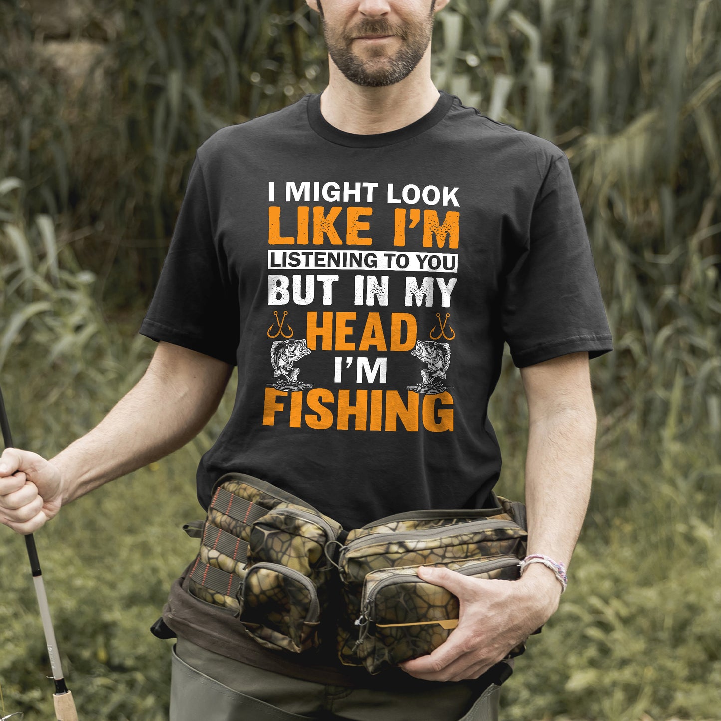 Funny Angler Tee – I Might Look Like I'm Listening But In My Head I’m Fishing Shirt – Black – Up To 5XL