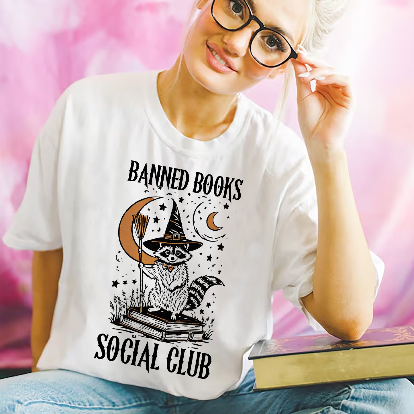 Raccoon Book Club Tee – Vintage Halloween Shirt – Spooky Book Lover Gift – White – Up To 5XL