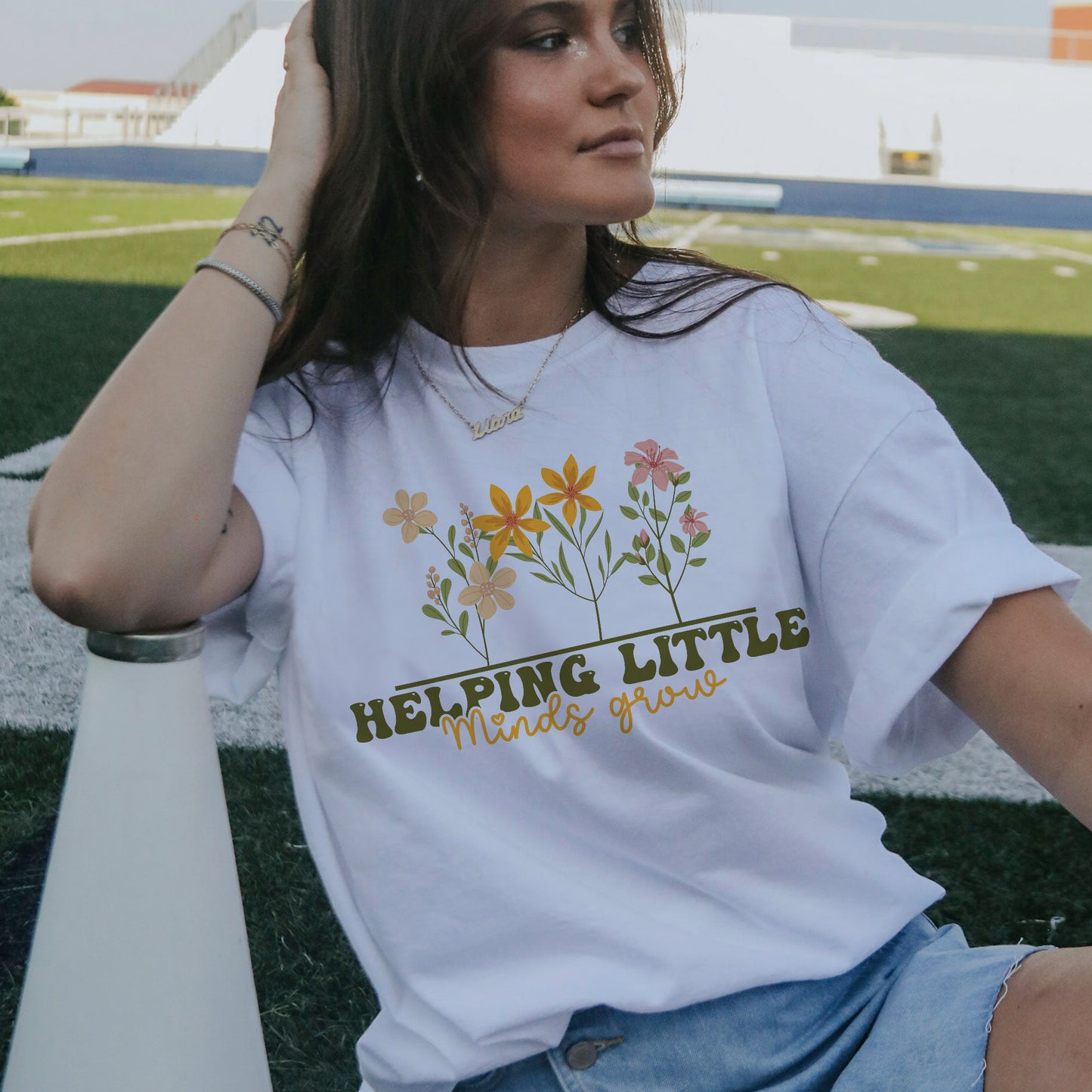 Helping Little Minds Grow T-Shirt - Funny Shirt For Teacher - White- Up To 5XL