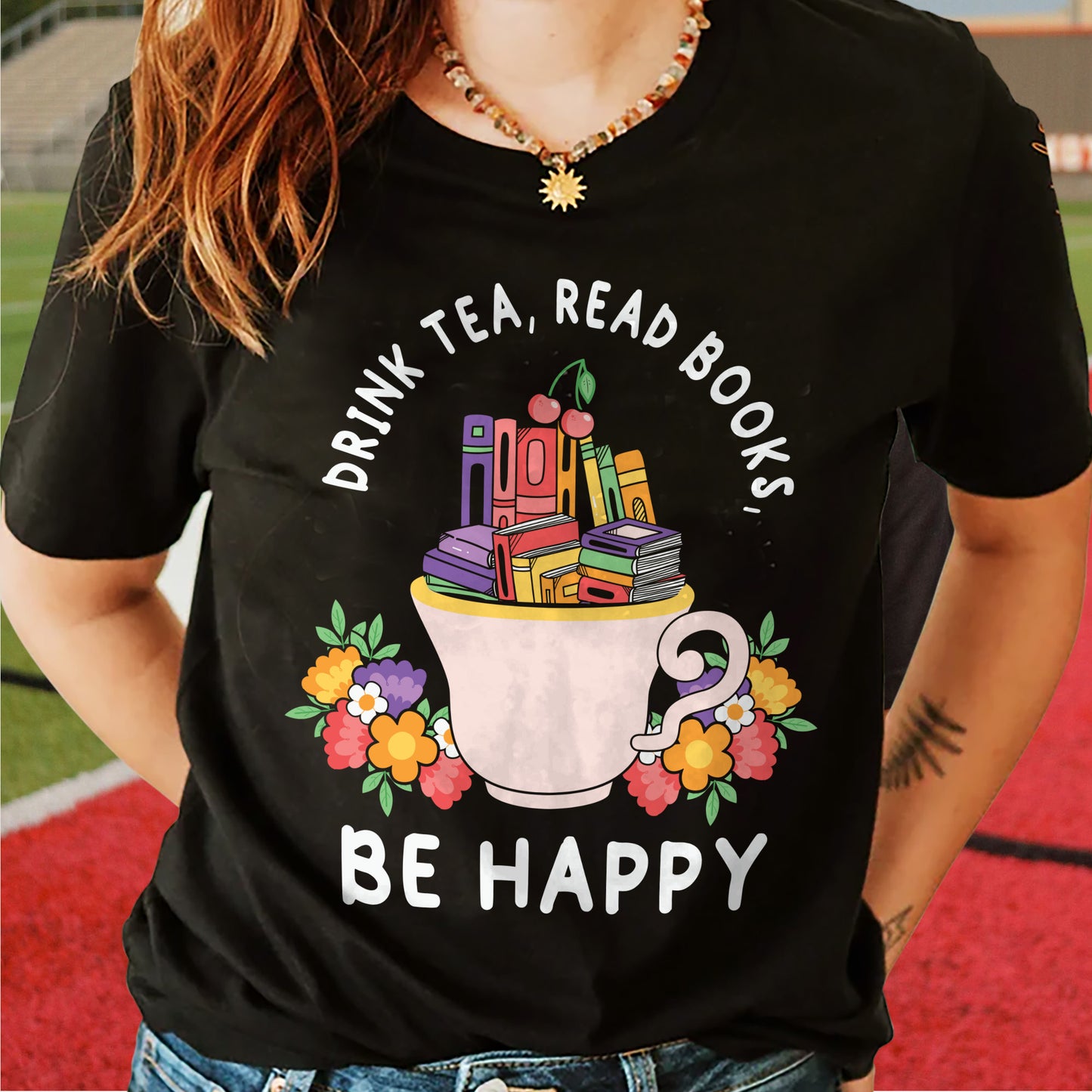 Book Lover Tee – Drink Coffee Read Books Be Happy Flowers Shirt – Black – Up To 5XL